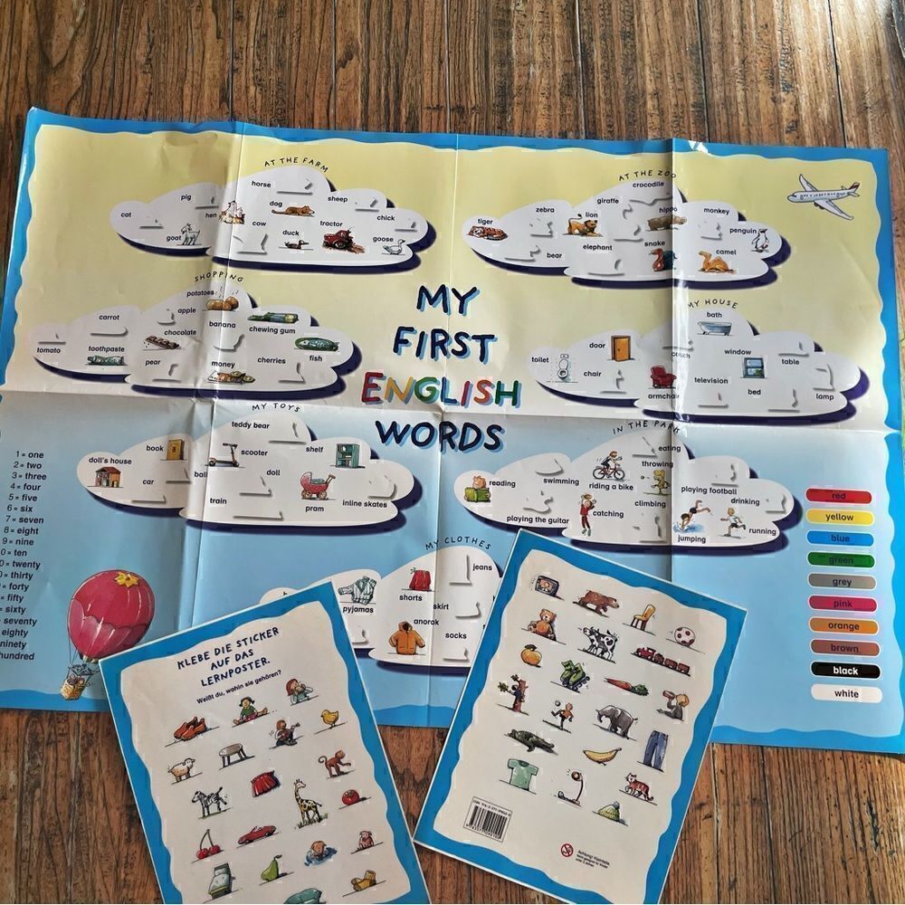 Bilingual Learning Poster with Stickers for Kids